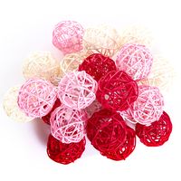Тайская гирлянда с шариками из ротанга в красно-бело-розовых тонах / Lightening rattan ball pink-red-white 20 шариков
