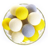   Тайская гирлянда с шариками из хлопковых нитей в серо-бело-лимонных тонах (Большие! спец.заказ для нашего магазина) / Lightening ball lemon green-beige-white 20 pcs